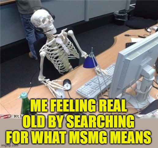 ME FEELING REAL OLD BY SEARCHING FOR WHAT MSMG MEANS | image tagged in waiting skeleton | made w/ Imgflip meme maker