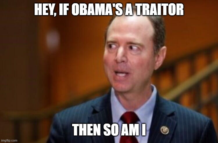 Adam Schiff | HEY, IF OBAMA'S A TRAITOR THEN SO AM I | image tagged in adam schiff | made w/ Imgflip meme maker