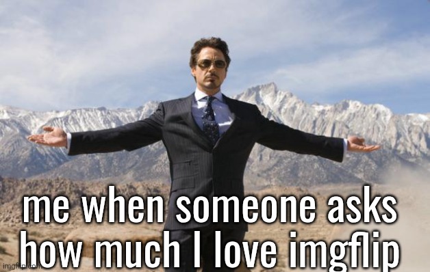Friday Tony Stark | me when someone asks how much I love imgflip | image tagged in friday tony stark | made w/ Imgflip meme maker