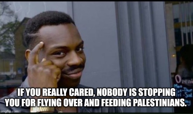 Thinking Black Man | IF YOU REALLY CARED, NOBODY IS STOPPING YOU FOR FLYING OVER AND FEEDING PALESTINIANS. | image tagged in thinking black man | made w/ Imgflip meme maker