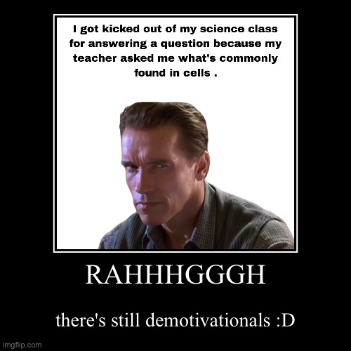 RAHHHGGGH | there's still demotivationals :D | image tagged in funny,demotivationals | made w/ Imgflip demotivational maker