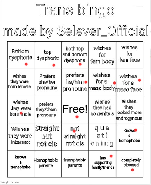 Trans Bingo | image tagged in trans bingo | made w/ Imgflip meme maker