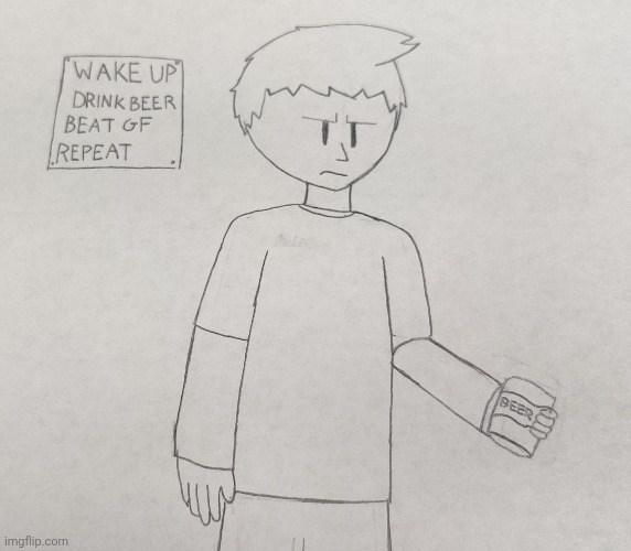 Well, here's a new OC, Chris. He's a Narcissistic, alcoholic, abusive asshole who used to date Kit (and beat her like a rug) | made w/ Imgflip meme maker