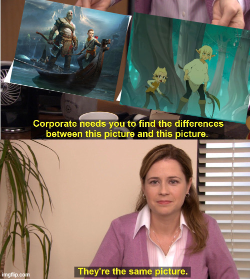 I don't think that Wakfu is true anime, but i think anime styled western animation like ATLA is allowed here | image tagged in memes,they're the same picture,wakfu,god of war | made w/ Imgflip meme maker