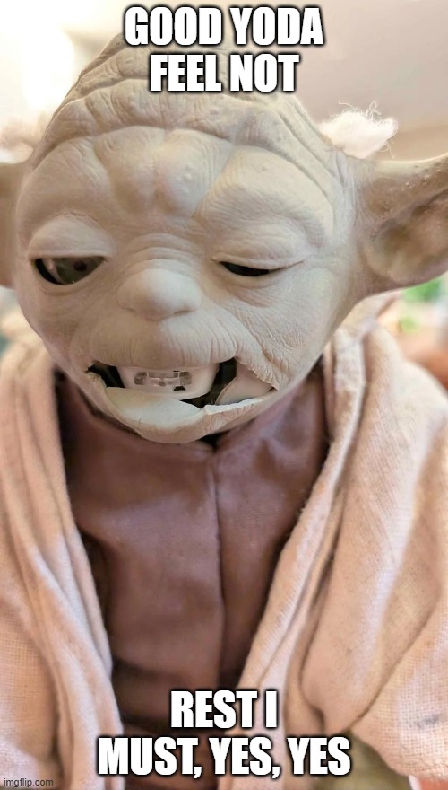 Yoda, Your Color's Not Good Man | GOOD YODA FEEL NOT; REST I MUST, YES, YES | image tagged in yoda,star wars | made w/ Imgflip meme maker