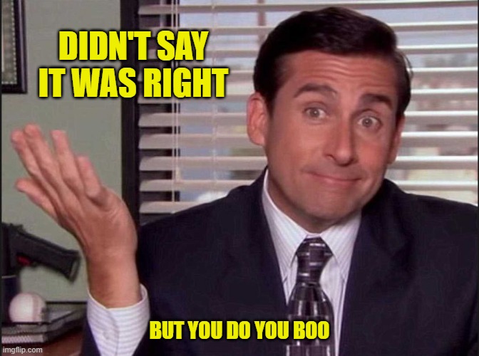 Michael Scott | DIDN'T SAY IT WAS RIGHT BUT YOU DO YOU BOO | image tagged in michael scott | made w/ Imgflip meme maker