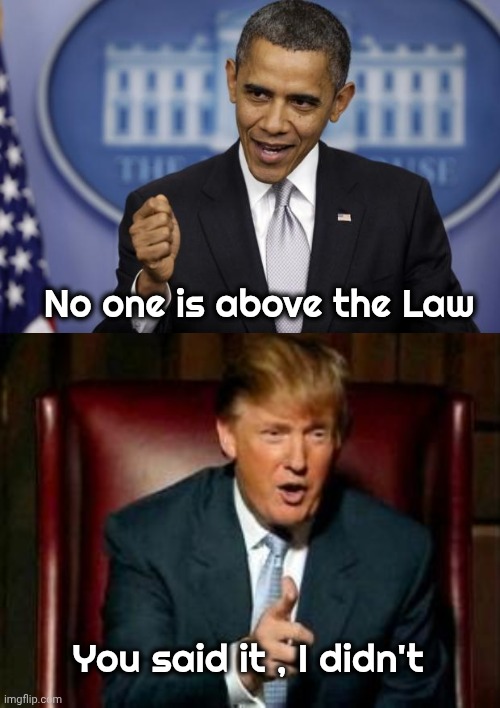 No one is above the Law You said it , I didn't | image tagged in barack obama,donald trump | made w/ Imgflip meme maker
