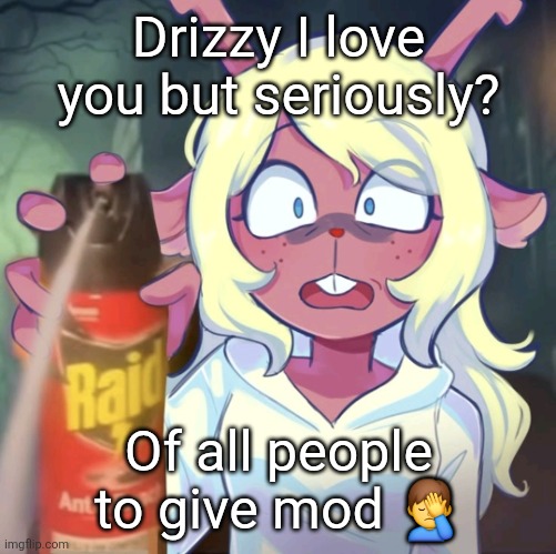 Noelle raid | Drizzy I love you but seriously? Of all people to give mod 🤦‍♂️ | image tagged in noelle raid | made w/ Imgflip meme maker