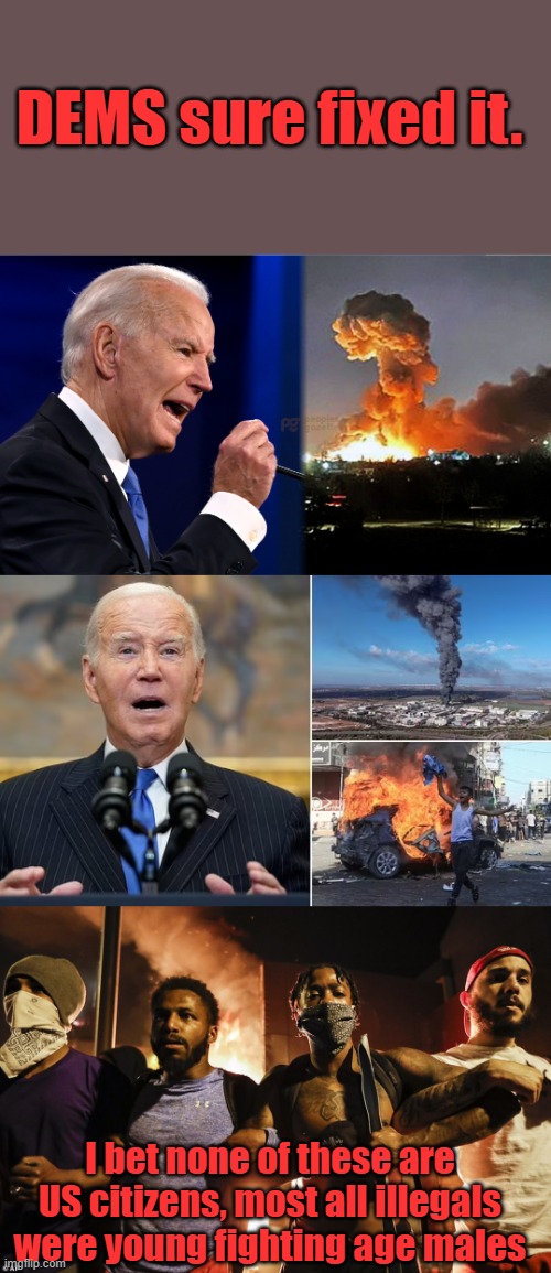 Time to declare Martial law. get it over with. DEMS are just going to create more division anyway. | DEMS sure fixed it. I bet none of these are US citizens, most all illegals were young fighting age males | made w/ Imgflip meme maker