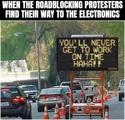 WHEN THE ROADBLOCKING PROTESTERS FIND THEIR WAY TO THE ELECTRONICS | image tagged in protesters,sarcasm | made w/ Imgflip meme maker