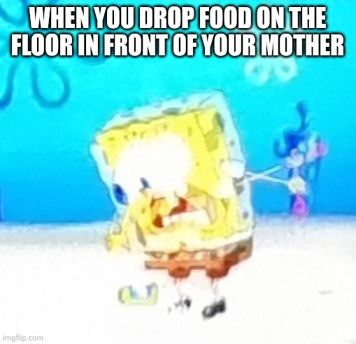 Spongebob Panic AAAAAAAAAAAAAAAAAAAAAAAAAAAAA | WHEN YOU DROP FOOD ON THE FLOOR IN FRONT OF YOUR MOTHER | image tagged in spongebob panic aaaaaaaaaaaaaaaaaaaaaaaaaaaaa | made w/ Imgflip meme maker