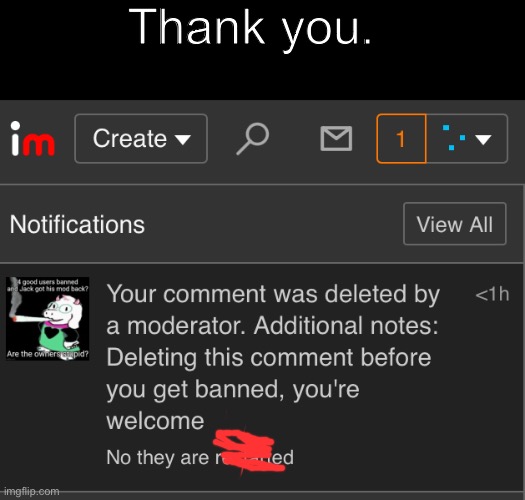 Thank you. | made w/ Imgflip meme maker