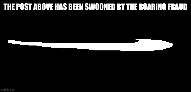 Roaring Fraud Swoon | THE POST ABOVE HAS BEEN SWOONED BY THE ROARING FRAUD | image tagged in roaring fraud swoon | made w/ Imgflip meme maker