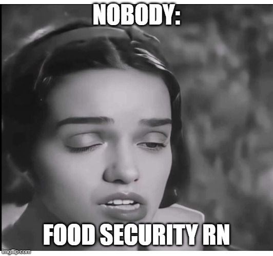 NOBODY:; FOOD SECURITY RN | image tagged in food memes | made w/ Imgflip meme maker