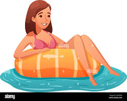 Cartoon Woman Floating In Pool Blank Meme Template