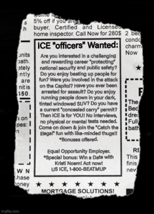 ICE is Hiring | image tagged in thugs,ice,want ad | made w/ Imgflip meme maker