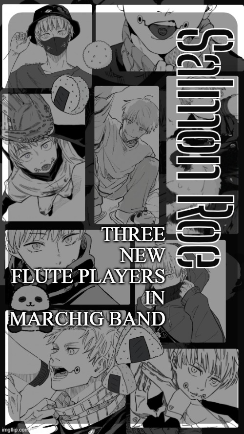 am very excited | THREE NEW FLUTE PLAYERS IN MARCHIG BAND | image tagged in salmon roe temp | made w/ Imgflip meme maker