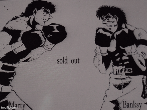 Marty vs Banksy | image tagged in gifs,banksy,art,money,seiler,sold out | made w/ Imgflip images-to-gif maker