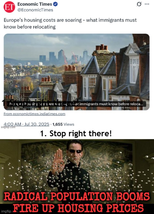 And a LOT has come in at once so far. A welfare state and economy has breaking points, and that's not new | 1. Stop right there! RADICAL POPULATION BOOMS 
FIRE UP HOUSING PRICES | image tagged in immigration,economy,europe,politics | made w/ Imgflip meme maker