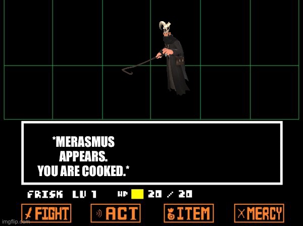 UNDERTALE | *MERASMUS APPEARS. YOU ARE COOKED.* | image tagged in undertale | made w/ Imgflip meme maker