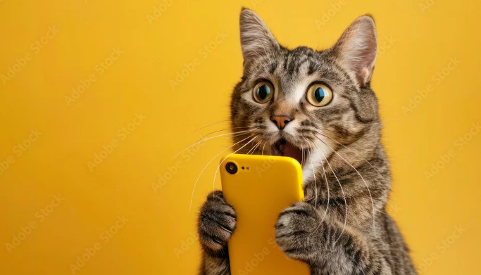 Cat with phone Blank Meme Template