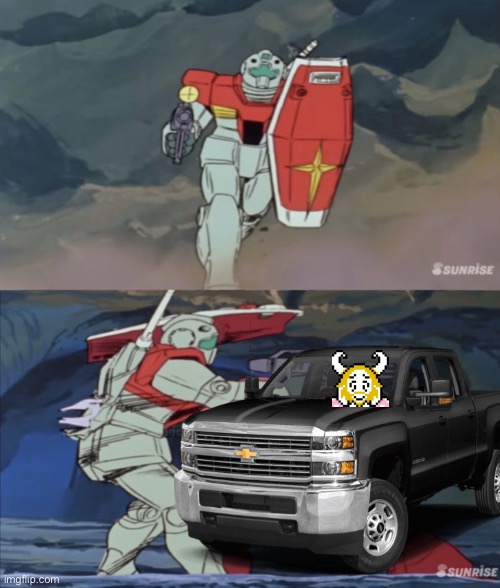 Deltarune idea: Gundam’s but everyone is a robot and the dark world is the normal world of deltarune (DRIVING IN MY CAR -MC) | image tagged in gm gets stabbed | made w/ Imgflip meme maker