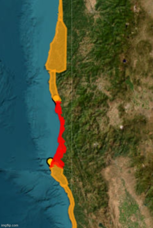 why is this red area only getting the warning... why not the rest of the west coast? | made w/ Imgflip meme maker