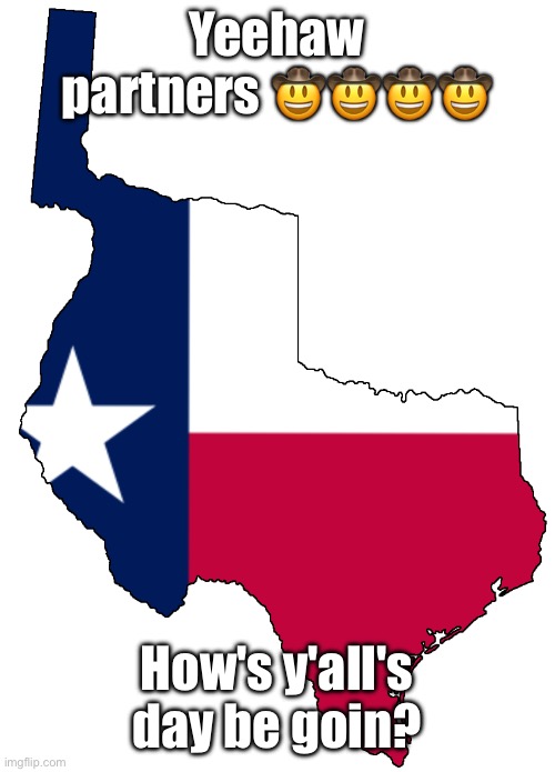 Republic of Texas | Yeehaw partners 🤠🤠🤠🤠; How's y'all's day be goin? | image tagged in republic of texas | made w/ Imgflip meme maker
