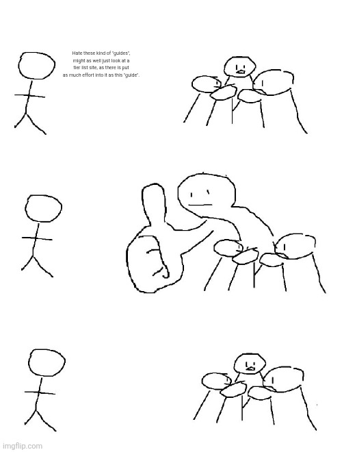 Big thumb guy | Hate these kind of "guides", might as well just look at a tier list site, as there is put as much effort into it as this "guide". | image tagged in big thumb guy | made w/ Imgflip meme maker