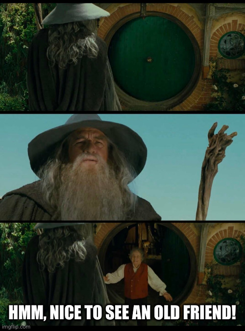 Gandalf | HMM, NICE TO SEE AN OLD FRIEND! | image tagged in gandalf | made w/ Imgflip meme maker
