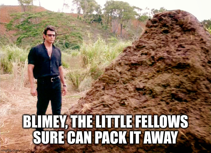 Memes, Poop, Jurassic Park | BLIMEY, THE LITTLE FELLOWS
SURE CAN PACK IT AWAY | image tagged in memes poop jurassic park | made w/ Imgflip meme maker