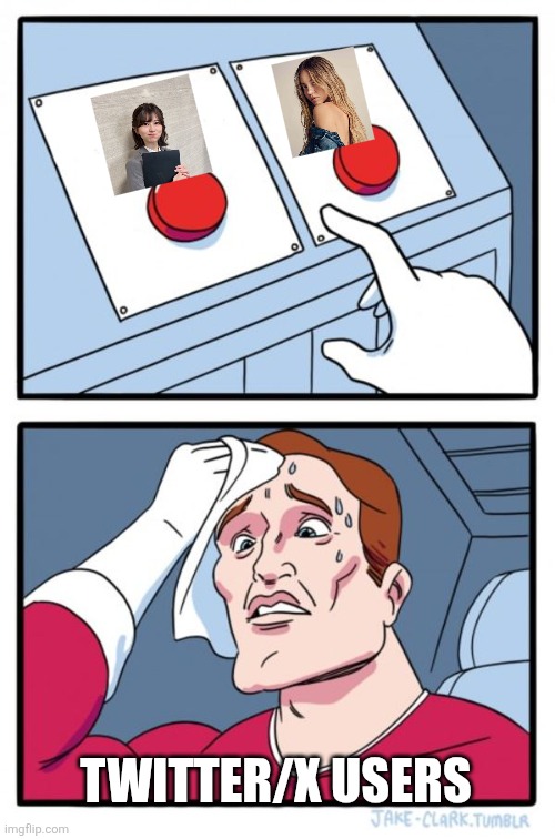 Two Buttons | TWITTER/X USERS | image tagged in memes,two buttons,sao,sydney sweeney,twitter,funny | made w/ Imgflip meme maker