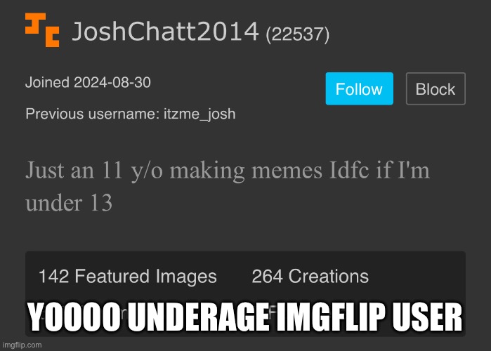 Buddy is 11 | YOOOO UNDERAGE IMGFLIP USER | made w/ Imgflip meme maker