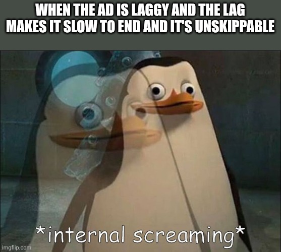 Private Internal Screaming | WHEN THE AD IS LAGGY AND THE LAG MAKES IT SLOW TO END AND IT'S UNSKIPPABLE | image tagged in private internal screaming | made w/ Imgflip meme maker