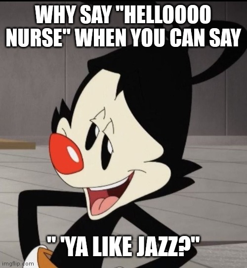 WHY SAY "HELLOOOO NURSE" WHEN YOU CAN SAY; " 'YA LIKE JAZZ?" | image tagged in idk what to put here | made w/ Imgflip meme maker
