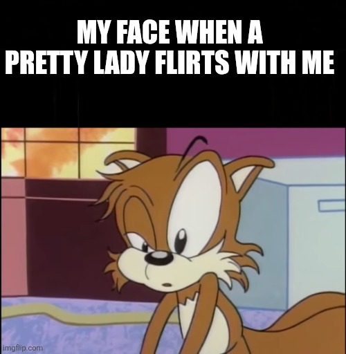 Very confused Tails | MY FACE WHEN A PRETTY LADY FLIRTS WITH ME | image tagged in very confused tails | made w/ Imgflip meme maker