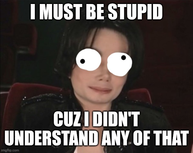 Michael Jackson | I MUST BE STUPID CUZ I DIDN'T UNDERSTAND ANY OF THAT | image tagged in michael jackson | made w/ Imgflip meme maker