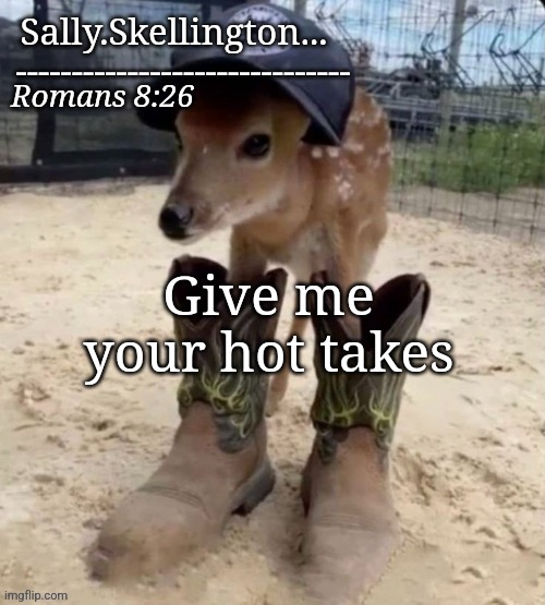 Sally's temp | Give me your hot takes | image tagged in sally's temp | made w/ Imgflip meme maker