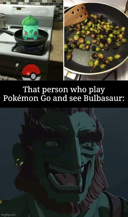 Who wanna eat Bulbasaur's beans? | That person who play Pokémon Go and see Bulbasaur: | image tagged in troll ganondorf,bulbasaur,pokemon go | made w/ Imgflip meme maker