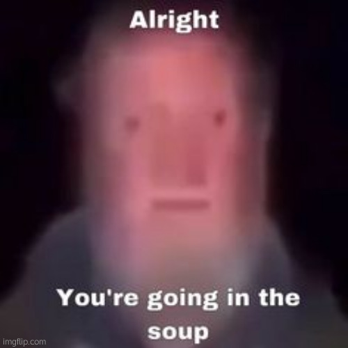 alright you're going in the soup | image tagged in alright you're going in the soup | made w/ Imgflip meme maker