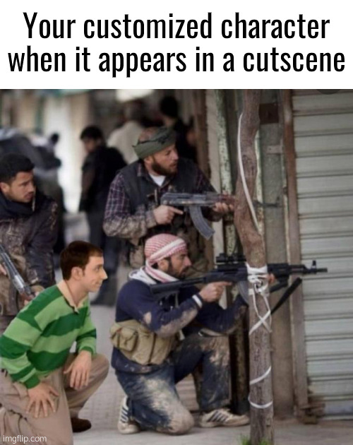 ⊂⊃ | Your customized character when it appears in a cutscene | image tagged in steve from blues clues in on the action | made w/ Imgflip meme maker