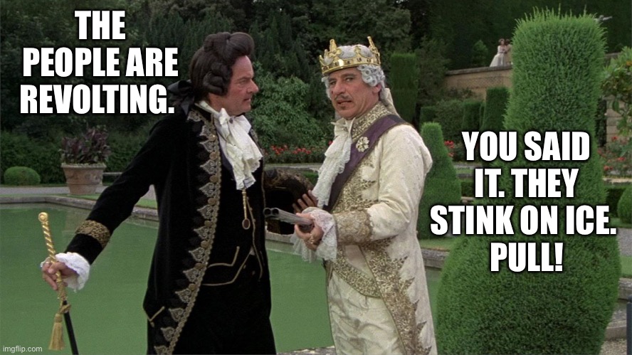History of the World Part 1 | THE PEOPLE ARE REVOLTING. YOU SAID IT. THEY STINK ON ICE. 
PULL! | image tagged in history of the world part 1 | made w/ Imgflip meme maker