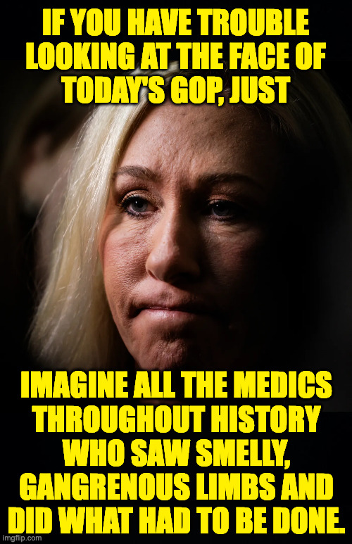 It doesn't have to be like this. | IF YOU HAVE TROUBLE
LOOKING AT THE FACE OF
TODAY'S GOP, JUST; IMAGINE ALL THE MEDICS
THROUGHOUT HISTORY
WHO SAW SMELLY,
GANGRENOUS LIMBS AND
DID WHAT HAD TO BE DONE. | image tagged in memes,courage | made w/ Imgflip meme maker