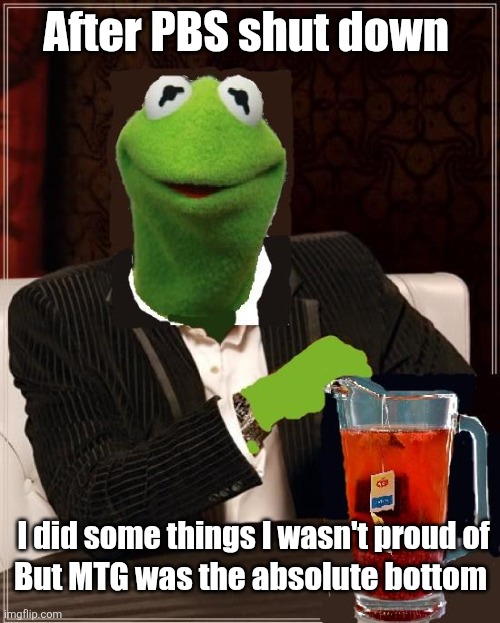 most interesting frog in the world | After PBS shut down I did some things I wasn't proud of But MTG was the absolute bottom | image tagged in most interesting frog in the world | made w/ Imgflip meme maker