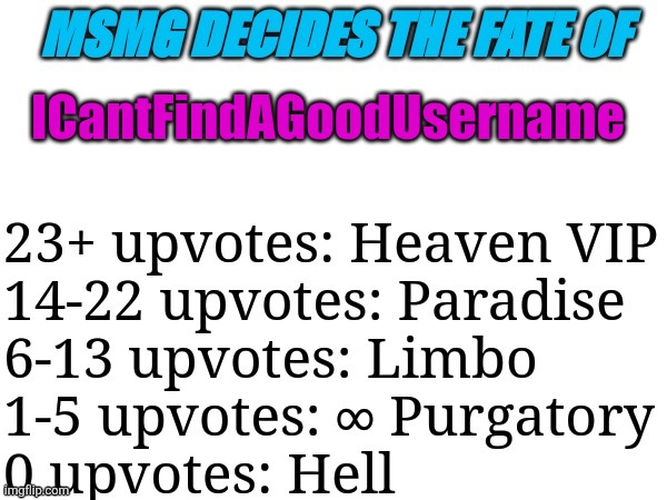 MSMG decides | ICantFindAGoodUsername | image tagged in msmg decides | made w/ Imgflip meme maker