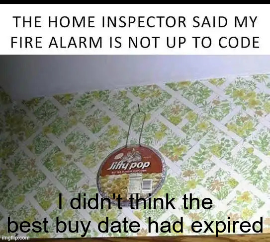Fire alarm | I didn't think the best buy date had expired | image tagged in memes,fire alarm | made w/ Imgflip meme maker