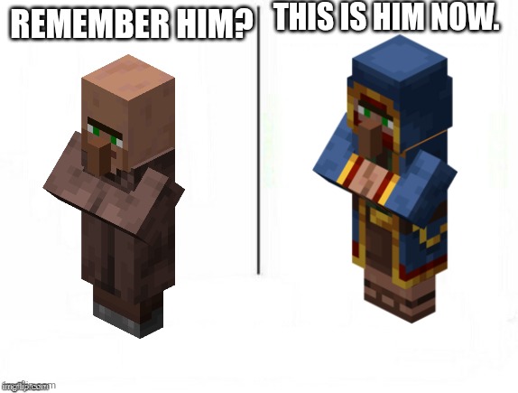 Lore be like. | THIS IS HIM NOW. REMEMBER HIM? | image tagged in feel old yet,minecraft memes,minecraft villagers,relatable memes | made w/ Imgflip meme maker