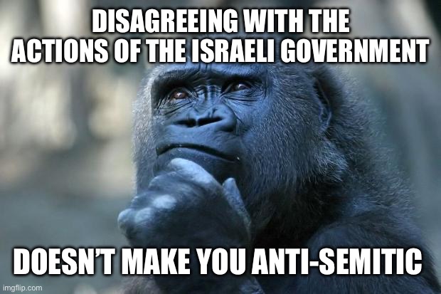 Deep Thoughts | DISAGREEING WITH THE ACTIONS OF THE ISRAELI GOVERNMENT; DOESN’T MAKE YOU ANTI-SEMITIC | image tagged in deep thoughts | made w/ Imgflip meme maker