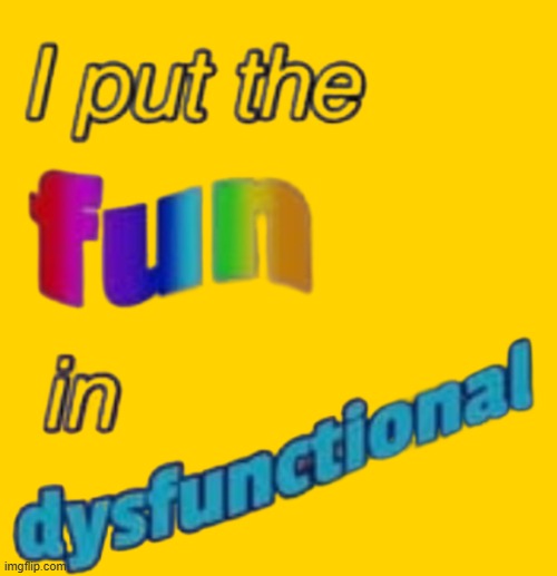 I put the fun in dysfunctional | image tagged in i put the fun in dysfunctional | made w/ Imgflip meme maker