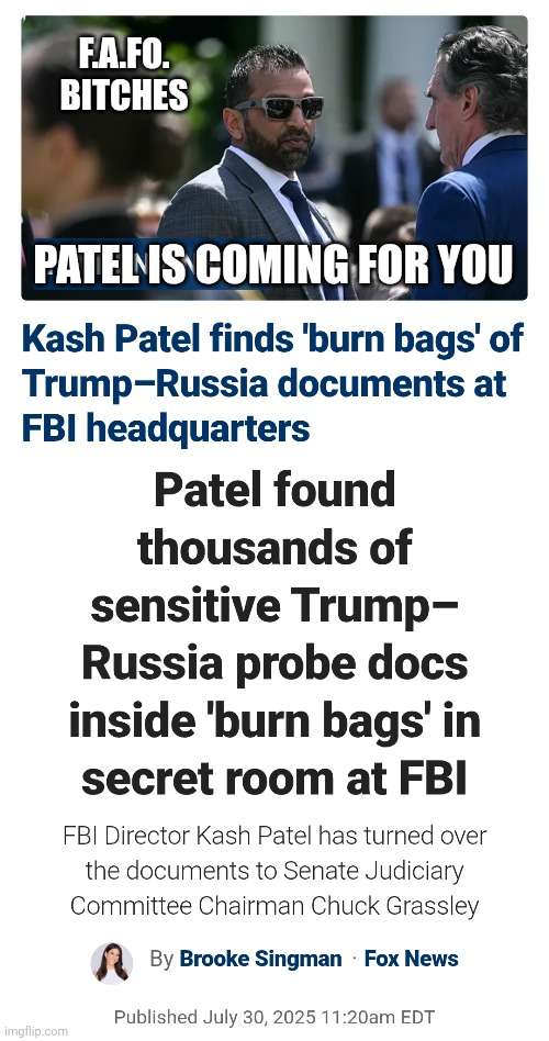 Mic Drop | F.A.FO.
BITCHES; PATEL IS COMING FOR YOU | image tagged in leftists,liberals,democrats,russia,clinton | made w/ Imgflip meme maker